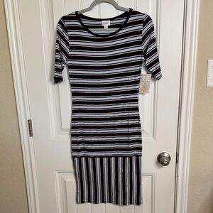 LuLaRoe Navy blue and White Striped Midi Dress